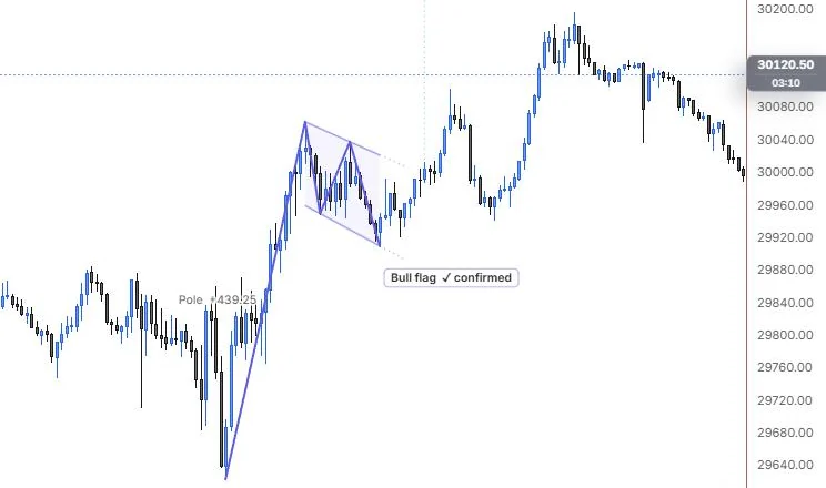 A bull flag: the pole from the 9:55 low to the 11:15 high and the flag down to the 12:25 low on NQ 5m