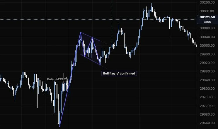 A bull flag: the pole from the 9:55 low to the 11:15 high and the flag down to the 12:25 low on NQ 5m