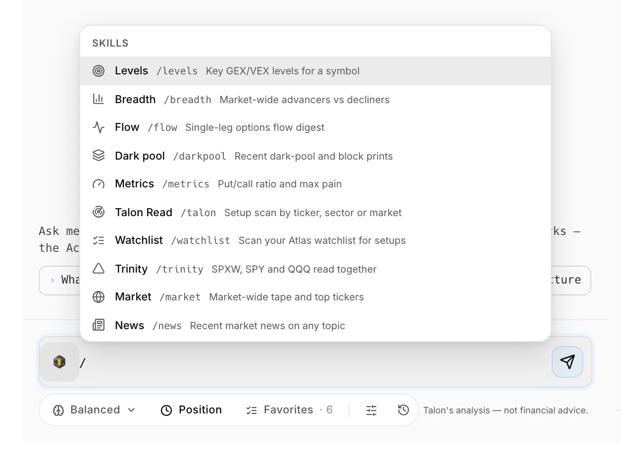 The command menu that opens when you type / in the composer.
